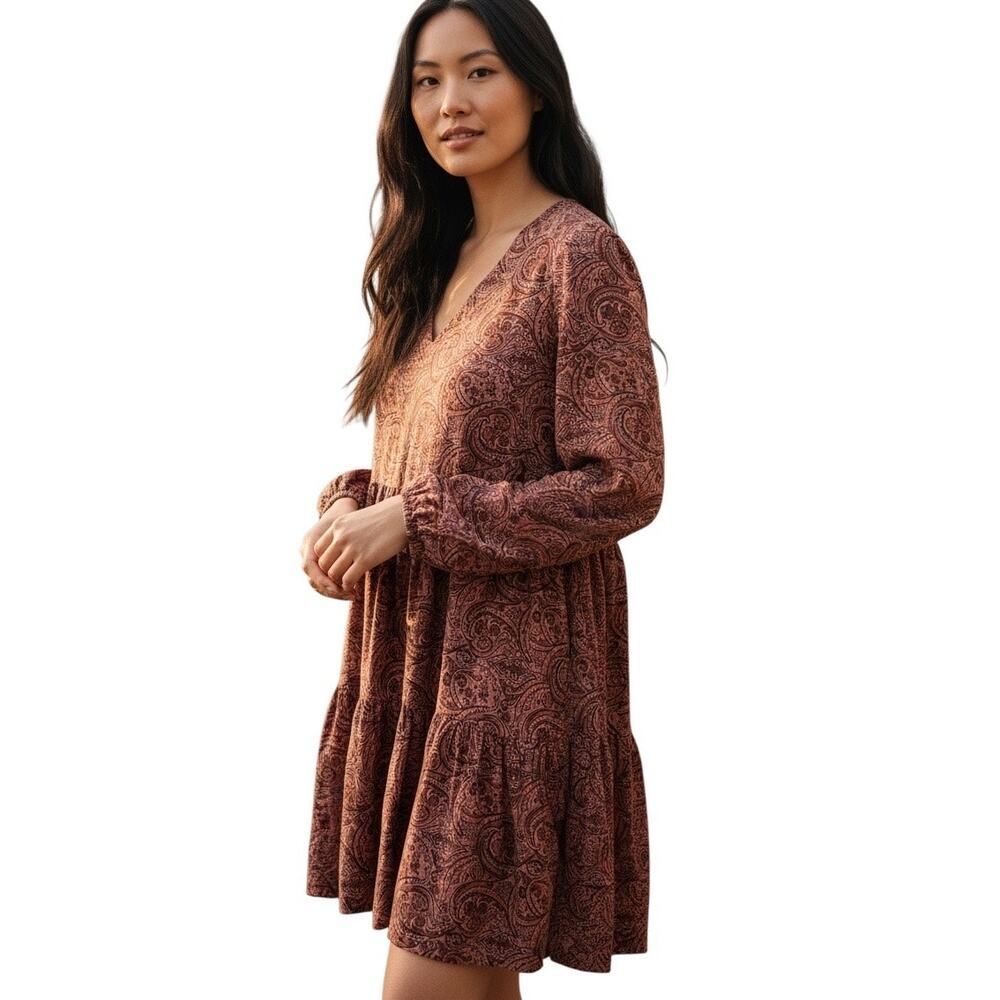Lucky Brand long Sleeve Paisely babydoll Dress size Small
